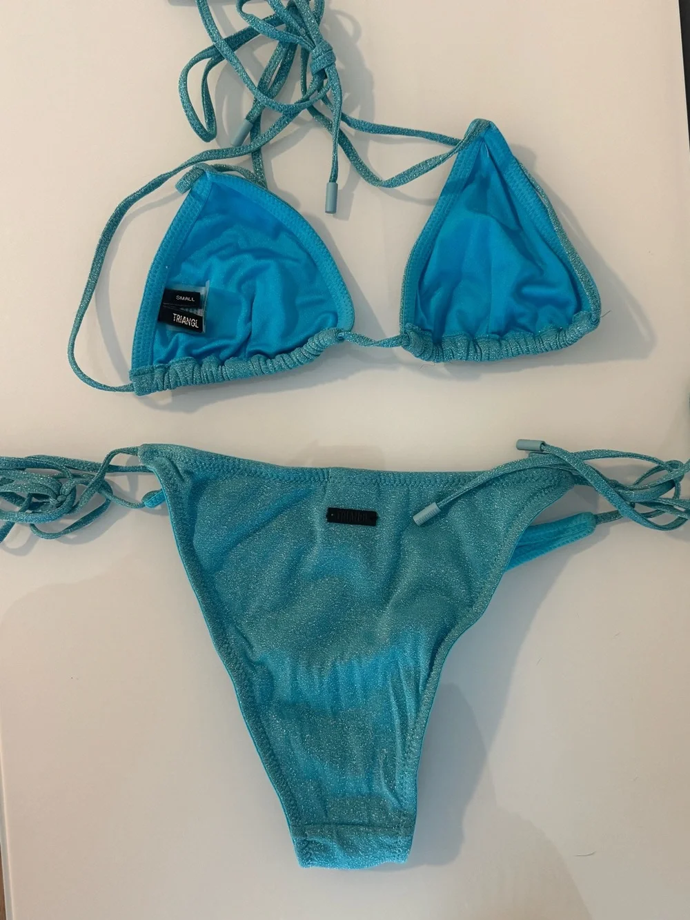 triangl swimwear Shimmery Turquoise String Triangle Bikini